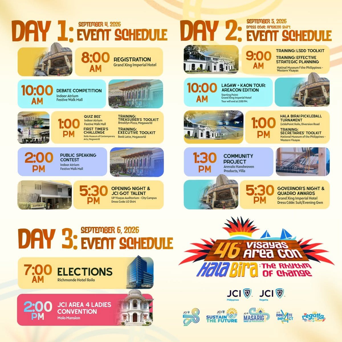 Official three-day schedule artwork for the 46th Visayas Area Conference